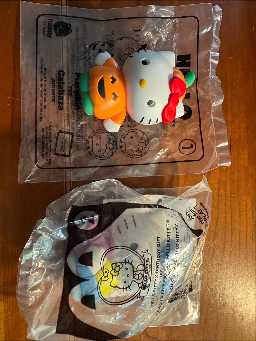 Lot of 2 Sanrio Hello Kitty Happy Meal Toys, 2014 and 2019, Plastic, Open Bag